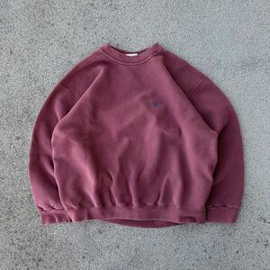 90s Vintage Nike Made in USA Sweater Crewneck Burgundy Navy Swoosh Size Large